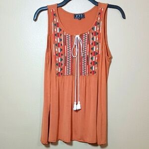 POL Orange Embroidered Sleeveless Tank Top